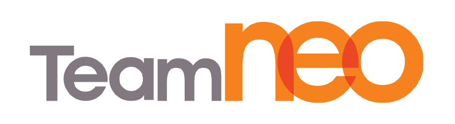 Logo with the text "Team NEO" in gray and orange letters. The word "Team" is in gray, while "NEO" is in orange.