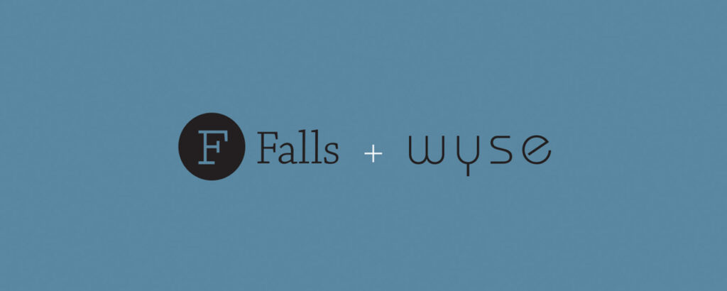 Logo featuring "F Falls + Wyse" text on a blue background, with a circle containing the letter "F" on the left side, subtly evoking a sense of history.
